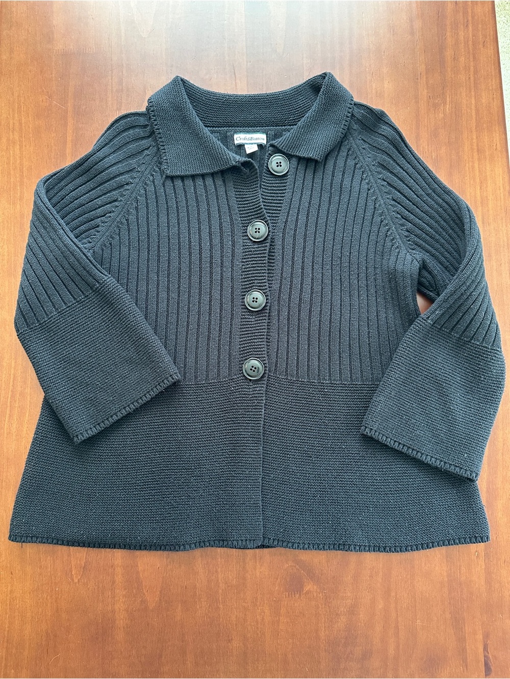 croft & barrow Black Ribbed Button-Front Knit Cardigan